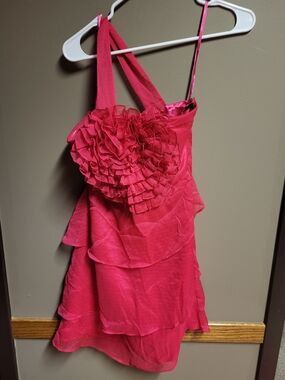 Women’s Pink Ruffled Mini Dress with Flower Detail